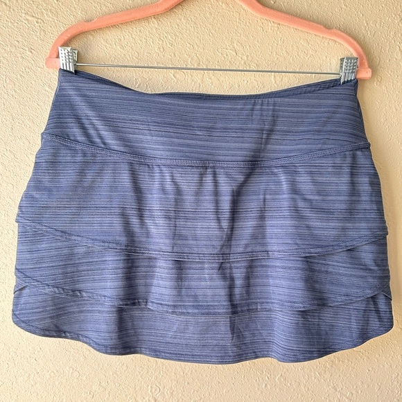 Athleta Dresses & Skirts - Athleta Swagger Tier Ruffle Athletic Golf Tennis Mini Skirt Skort Blue Gray